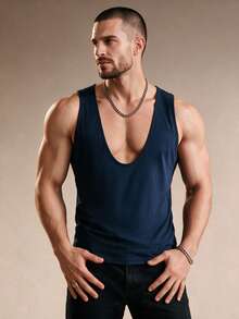 ZURIURI Men's Solid Color Casual Versatile Daily Wear Top - Navy Blue - View 4