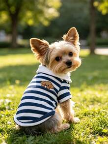 This Blue Striped Polo Shirt Is A Piece Of Clothing Suitable For Pet Dogs And Cats. - Blue - View 2