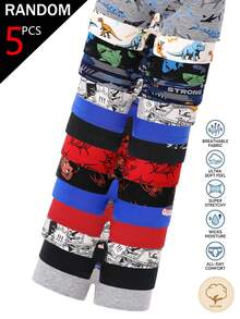 SHEIN [5 zufällige Stücke] Jungen Kleinkind Boxer Shorts Unterwäsche, Sommer Cartoon Kämpfer Comic Charakter Grafik Drucke Hautfreundlich weiche Baumwolle Lässig Essentials - Verschiedenfarbig - Übersicht 6