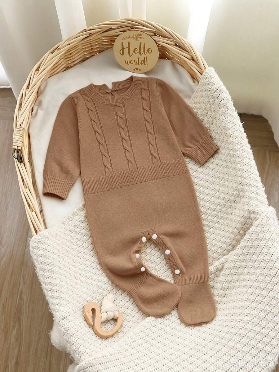 SHEIN رومبير كنزة للمواليد الجدد بتصميم عصري وجميل - كاكي - مشاهدة 1