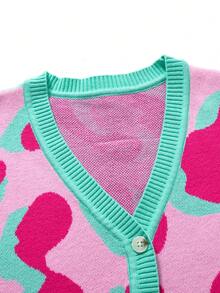女童秋冬時尚圖案提花針織開襟毛衣長袖 - 彩色 - 查看 3