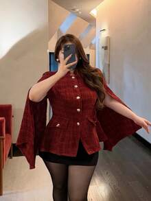 Vibekara Mantel Jubah Serbaguna untuk Wanita Ukuran Plus di Musim Dingin - Burgundy - View 5