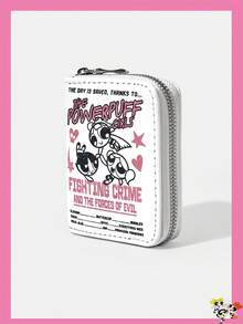 THE POWERPUFF GIRLS X SHEIN 1入 隕石小女警圖案簡約風拉鍊零錢包，適合女性 - 白色 - 查看 2