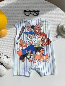 Bubblio 新生儿男童可爱卡通图案条纹短袖夏季连体衣 - 彩色 - 查看 8