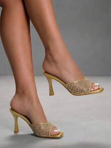 CUCCOO SZL Women's Shiny Hollow-Out Pointed Toe High Heel Sandals Spring Shoes - Dark gold - View 1