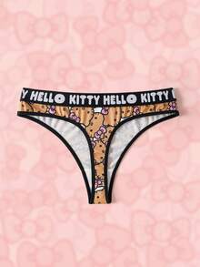 HELLO KITTY AND FRIENDS | SHEIN 女款字母卡通印花性感日常丁字褲 - 棕色 - 查看 2