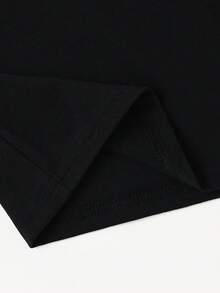 SHEIN Playful Pals 2件組女嬰夏季黑色短袖T恤刺繡裝飾條紋長褲套裝休閒度假風 - 黑色 - 查看 5