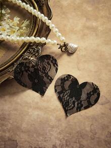 PinupPomp Plus Size Lingerie Accessories Black Lace Fabric Heart Shape - Black - View 1