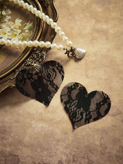 PinupPomp Plus Size Lingerie Accessories Black Lace Fabric Heart Shape