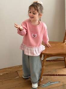 THE POWERPUFF GIRLS X DAZY Söt sweatshirt för ung flicka med plissering, lös passform, volangkant och lång ärm, höst - Rosa - Visa 2