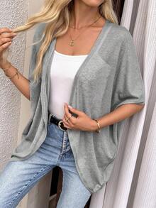 EMERY ROSE Chaqueta fina de mujer casual versátil de unicolor con mangas de murciélago - Gris - Ver 4