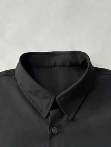 Manfinity Roghcode Men's Colorblock Short Sleeve Single-Breasted Shirt And Drawstring Waist Shorts Casual Set - Black - View 4