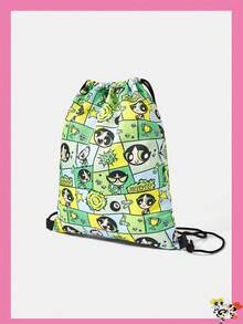 THE POWERPUFF GIRLS X SHEIN Multi-Color Square Collage Cartoon Print Drawstring Bag Lightweight Portable Sports Storage Drawstring Pouch
﻿ - Cartoon-6 - View 2