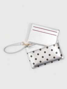 ROMWE 1 Buah Dompet Koin Mini Polkadot Y2K, Dompet Kecil PU Modis, Tempat Kartu Gaya Kawaii, Tas Penyimpanan Dokumen ID, Organizer Kartu Polkadot Tipis Multi-Lapisan yang Dapat Dilepas - Perak - View 5