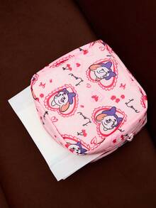 TOM & JERRY X Joivida 1個粉紅色衛生棉收納袋，可愛卡通印花聚酯纖維收納袋，便攜式經期收納包，適合女孩與女性，適用於學校、旅行、辦公室及日常使用 - 彩色 - 查看 2