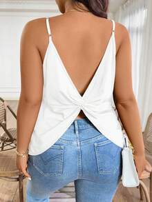 SHEIN Clasi Plus Size Solid Color Twist Front Backless Camisole, Suitable For Summer - White - View 2
