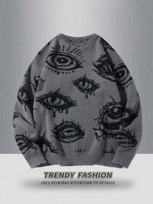 Manfinity CasualKnits Men's Plus Size Autumn/Winter Fashion Eye Pattern Sweater - Dark Grey - View 2