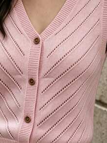 RosyDaze Cardigan fino sin mangas rosa casual y versátil - Rosa - Ver 5