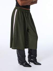 COUREZ Low Rise Longline Basketball Shorts , Y2K Shorts For Women Fall Streetwear Baggy Pants - Dark Green - View 5