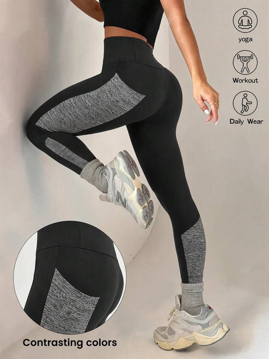 Slayform Slayform YD3016 Black & Grey Colorblock High Waist Sports Leggings - Black - View 1
