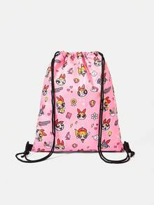 THE POWERPUFF GIRLS X SHEIN Allover Cartoon Character & Heart Element Print Drawstring Storage Backpack, Adjustable Drawstring Sack Bag For Gym Sports Outdoor Daily Storage - Cartoon-5 - View 5