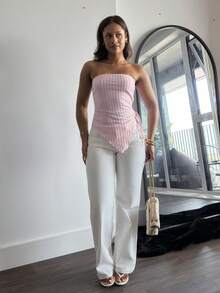 leahseptember Top sin tirantes con cordón y fruncido rosa para mujer - Rosa - Ver 5