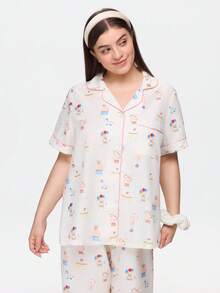 Bonmuse Funny Cartoon Print Short Sleeve & Pants Pajama Set, Plus Size - Multicolor - View 6