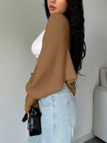 Flirla Cardigan Wanita Warna Polos Kasual Serbaguna untuk Pemakaian Sehari-hari - Khaki - View 6