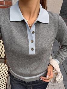 DAZY Women's Elegant Colorblock Pullover Sweater Fall - Grey - View 5