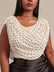 Radiana Curve Plus Size Summer Elegant Polka Dot Print Bodysuit - Yellow - View 1