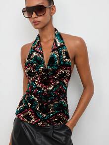 Maija Women's Colorful Sequin Halter Top - Multicolor - View 1