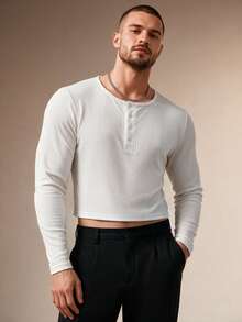 ZURIURI 370 Men's Slim Fit Crop Top Wanrun Double Striped Bamboo Linen - RS 12 Off-White Vacation Club Autumn Casual - White - View 6