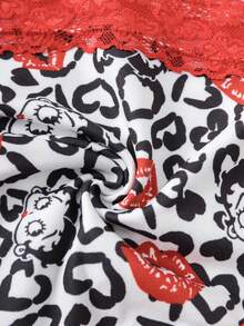 Betty Boop x SHEIN 女款蕾絲拼接唇印性感日常三角內褲 - 紅色 - 查看 6