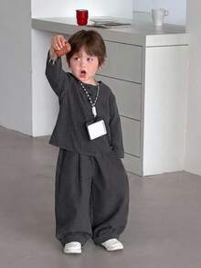 DAZY 嬰兒（男童）圓領無袖上衣與長褲套裝 幼兒秋季 - 灰色 - 查看 4