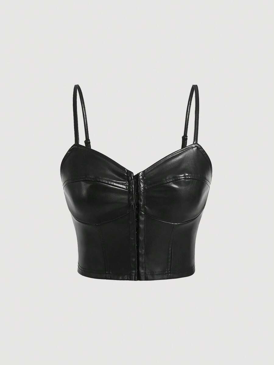 SHEIN MOD Hook And Eye PU Leather Cami Top Without Blouse - Black - View 1