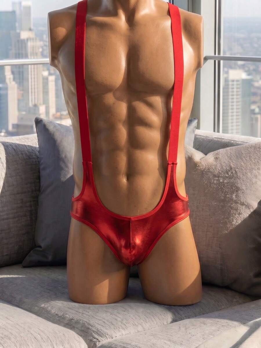 DrisQ DrisQ 3點式PU交叉肩帶露背超性感黑色龐克夜店派對音樂節魅力男士性感內衣 - 紅色 - 查看 1