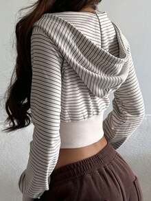 DAZY Women's Striped Hooded Zip-Up Casual Versatile Daily Travel Sweatshirt Hoodies - Multicolor - View 2