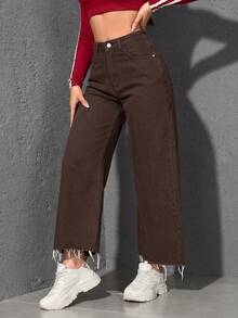 EMERY ROSE Jeans de mezclilla de pierna recta lavados casuales - Marrón - Ver 3