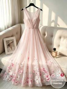Franclia Women's Plus Size Light Pink Floral Dress Flower Elegant Celestial Loose Minimalist Wedding Dinner Birthday Party Mother Of The Bride Summer - Multicolor - View 1