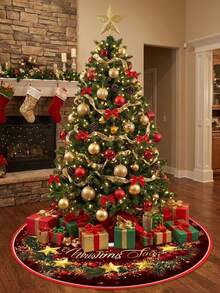 One Piece Retro Country Style Christmas Tree Dress, Snowman Pattern Holiday Decoration Apron, Christmas Tree Base Table Mat Christmas Atmosphere Arrangement Supplies - multicolor - View 6