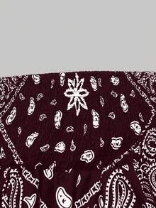 Rometta 大码女士复古腰果花无肩带吊带背心，夏季性感收腰短款不对称下摆宽松碎花衬衫，时尚露背吊带设计，适合丰满身材的女孩 - 酒紅色 - 查看 5