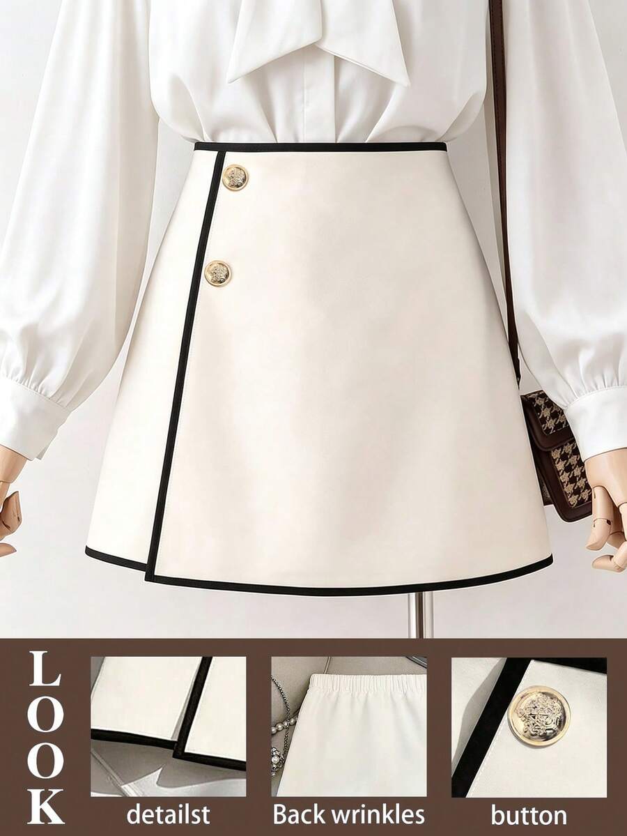 GlowEve CURVE Plus Size Minimalist Casual Colorblock Women's Skirt Fall - Beige - View 1