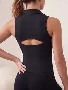 Easithlete Women's Solid Color Casual Daily Sports Polo Shirt - Black - View 8