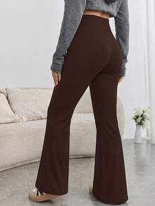 SHEIN Maternity Solid Color Adjustable Waist Casual Versatile Daily Wear Long Pants - Coffee Brown - View 2