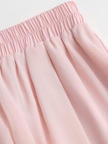 SHEIN Unity Women's Solid Color Elastic Waist Casual Romantic Elegant Versatile Daily Wear Long Pants Party Light Pink Summer - Pink - View 7
