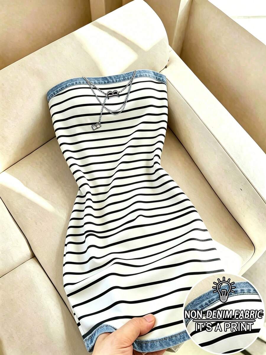 Resyla Women's Summer Casual Striped Fitted Bandeau Mini Dress - Multicolor - View 1