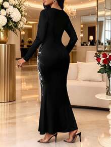 SHEIN Lady فساتين نسائية أنيقة لحفلات المكتب والسنة الجديدة للربيع والصيف والخريف والشتاء - الأسود - مشاهدة 2