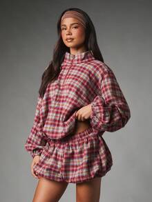 MISSGUIDED Celana Pendek Gelembung Kotak-kotak dengan Pinggang dan Ujung Elastis, Model Bloomer, Panjang Mini, Musim Gugur, Musim Dingin, Musim Perayaan. - MultiWarna - View 4