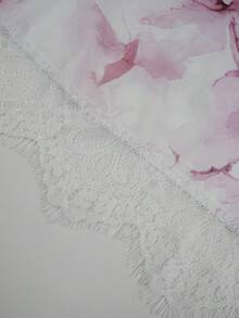 Yasmyna Abito lungo a maniche lunghe con stampa digitale intrecciata rosa, con bordo in pizzo bianco, silhouette a vita stretta e linea ad A, elegante stile romantico arabo, adatto per primavera/estate - Rosa - Visualizzare 15