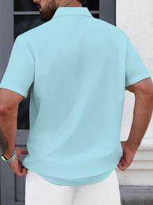 Manfinity Homme Men's Contrast Color Short Sleeve Retro Front Button Summer Shirt - Blue - View 2